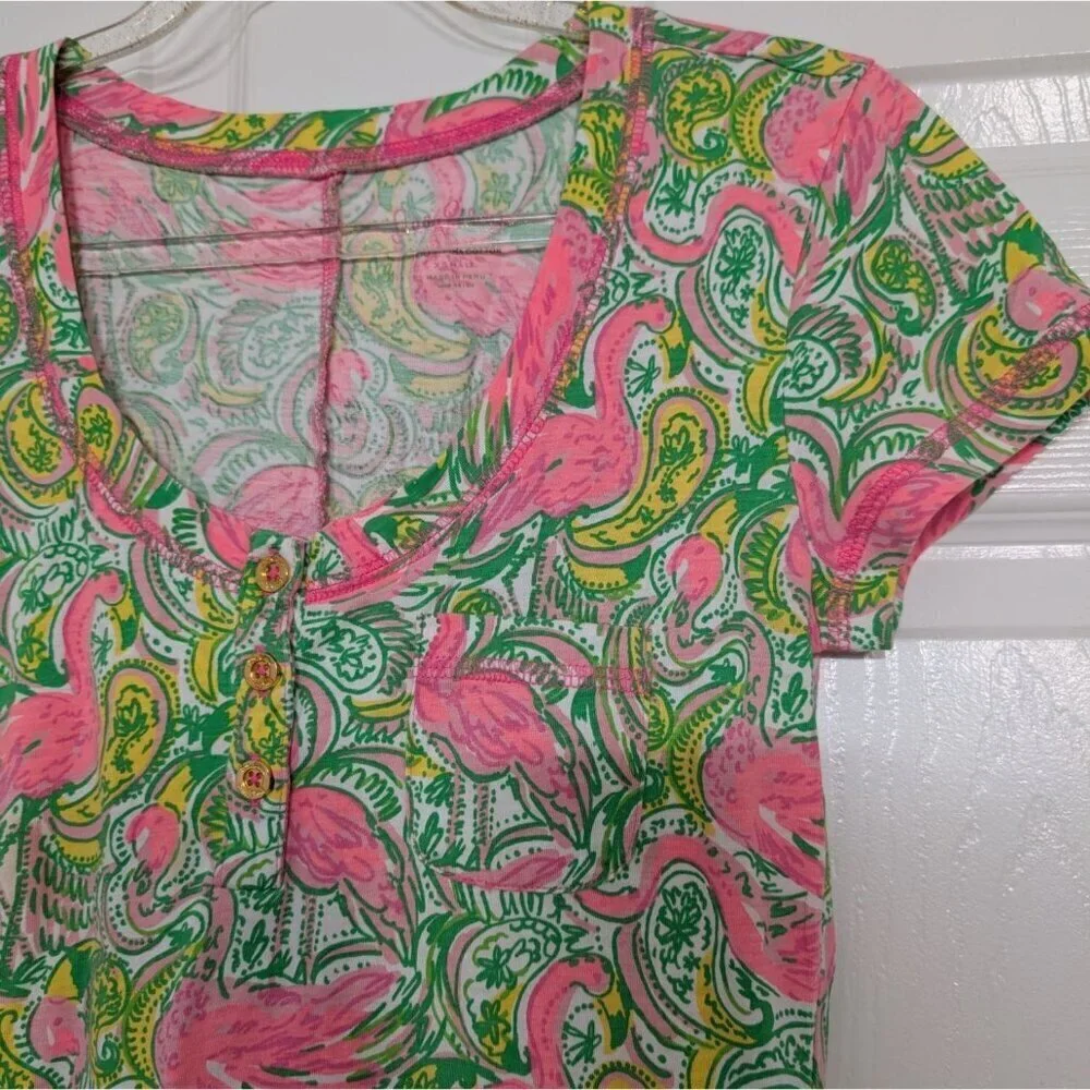 Lilly Pulitzer Flamingo Britton Dress Womens Size XS Green Paisley Hot Wings - Picture 3 of 11